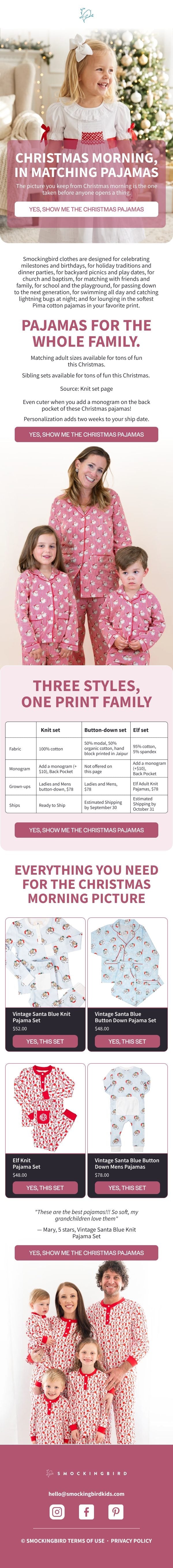 Smockingbird Christmas pajamas email
