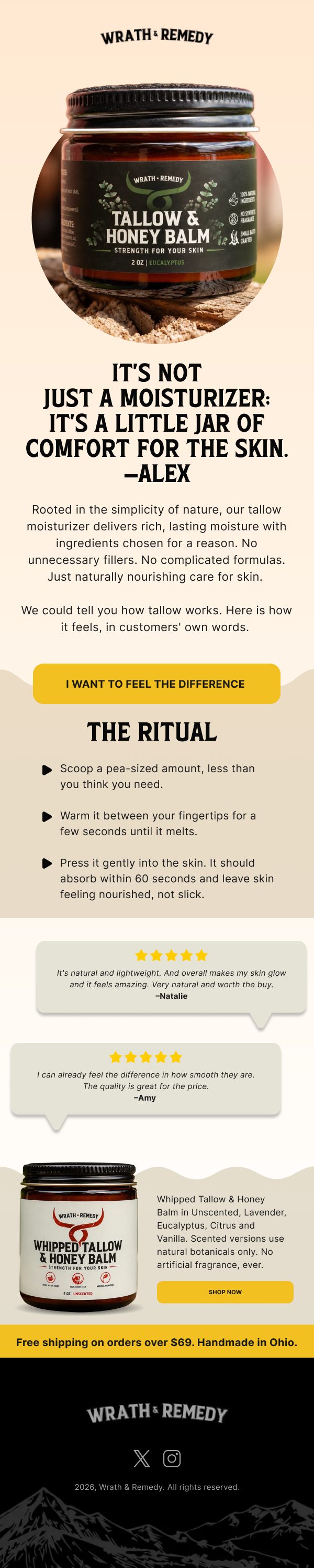Wrath and Remedy tallow balm welcome email